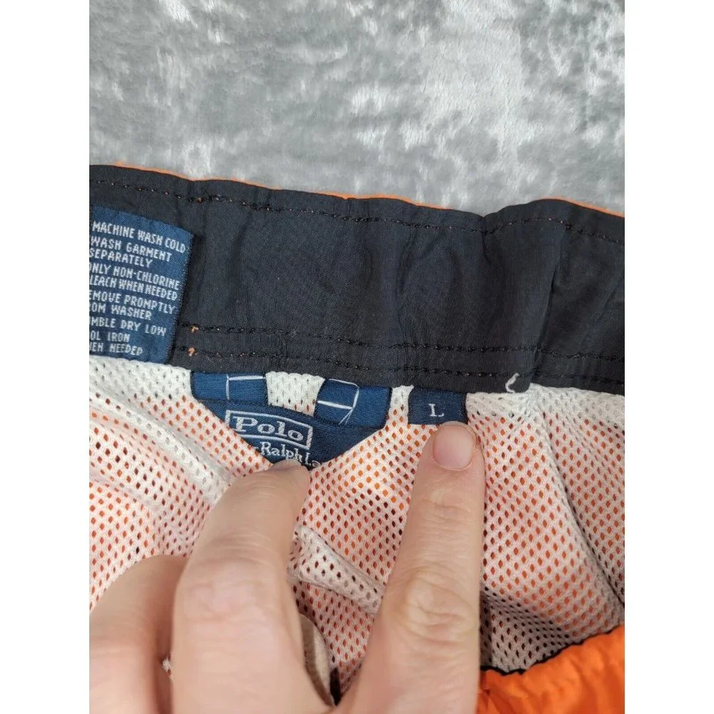 Polo Ralph Lauren Orange Cargo Pocket Nylon Mesh Lined‎ Swim Trunks Large